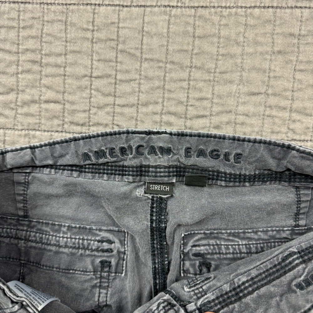 American Eagle Women 6 Regular Gray Cargo Pants Wide Leg Stretch Distressed - Picture 7 of 13